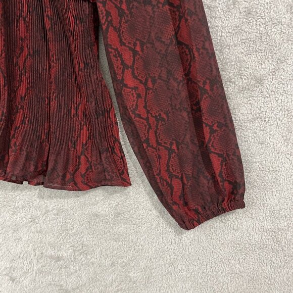 NEW Michael Kors Womens Animal Printed Pleated Top Rhubarb L - Picture 8 of 10